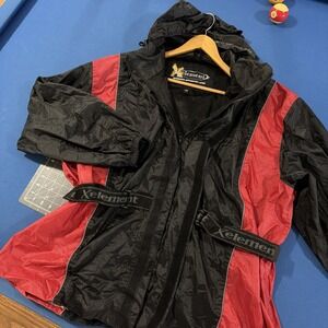 XELEMENT Motorcycle Jacket Mens XXL Black / Red Hooded Wind / Rain Coat Nylon